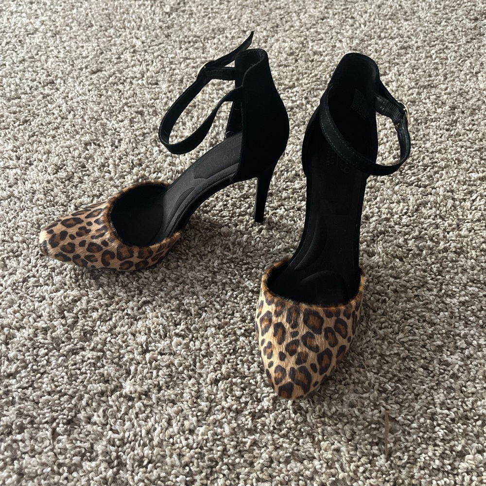 Apt. 9 Black High Heels with Ankle Strap and Cheetah Print